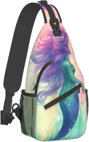 Sling Bag for Women Men Crossbody Bag Small Sling Backpack Beautiful Mermaid tail Chest Bag Hiking Daypack