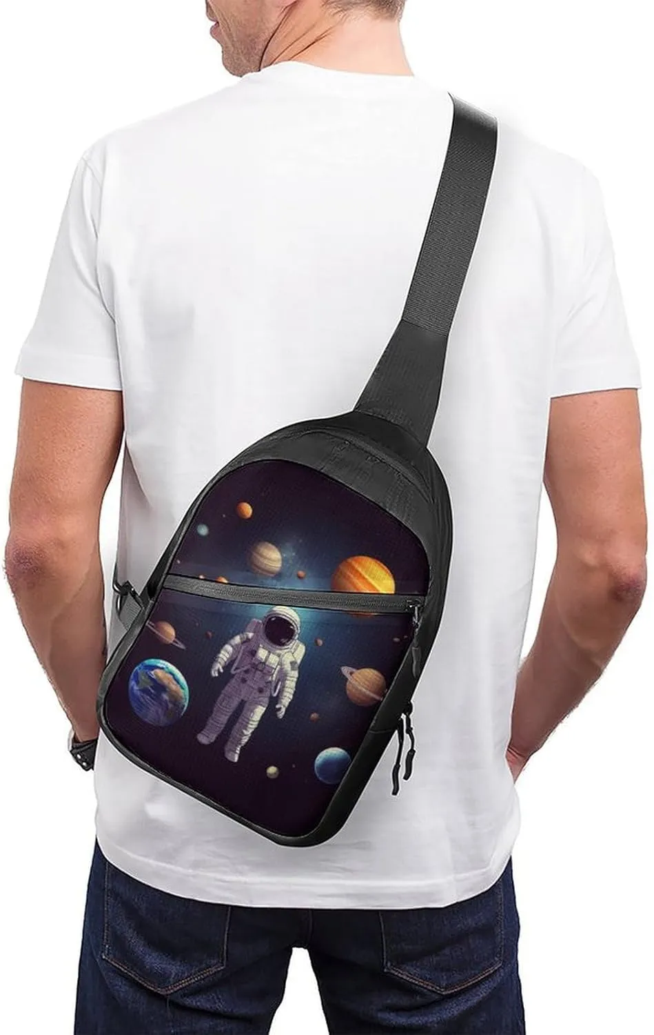 Sling Bag for Women Men Daypack Astronaut Solar System Planets Chest Bag Crossbody Backpack for Hiking Travel