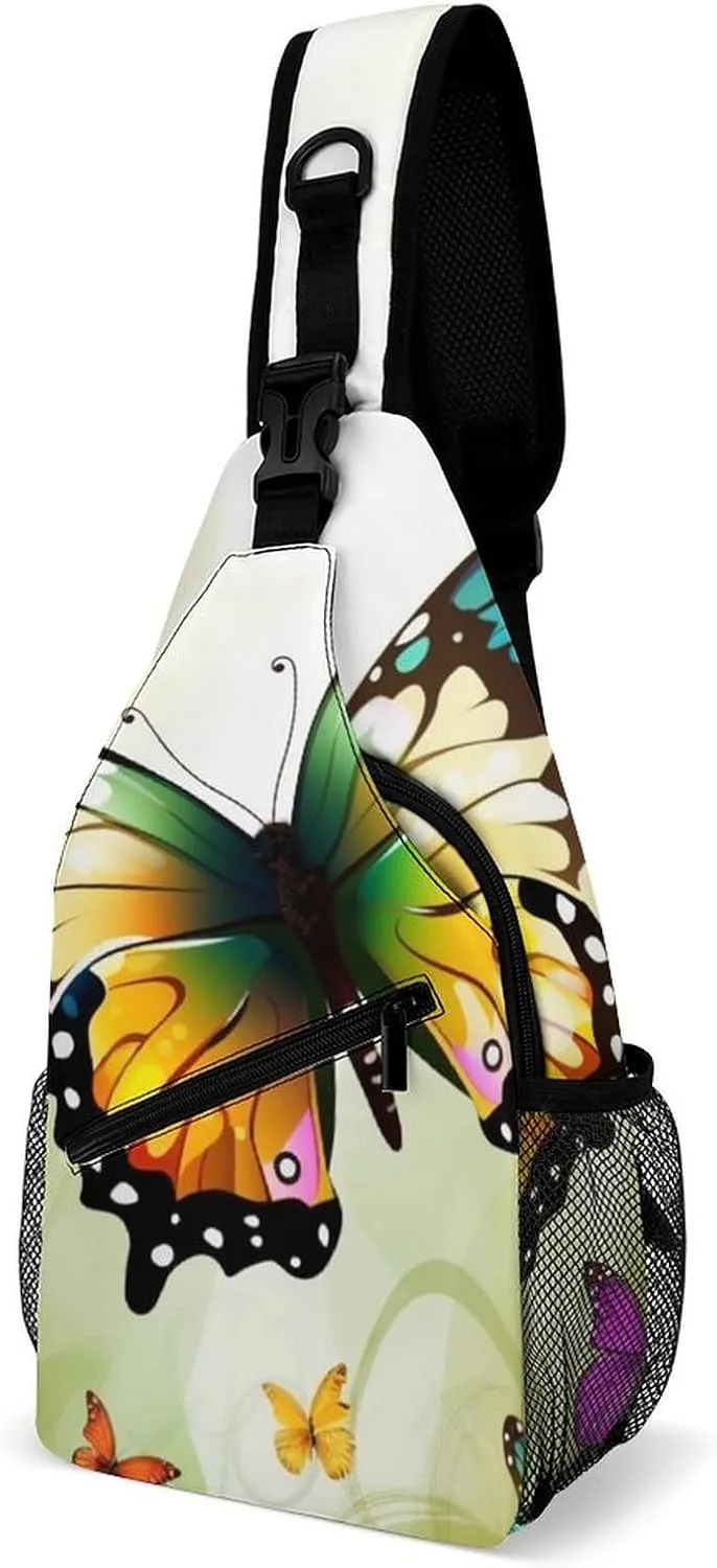 Sling Bag for Women Men Daypack Beautiful Butterfly Chest Bag Crossbody Backpack for Hiking Travel, 38x20cm