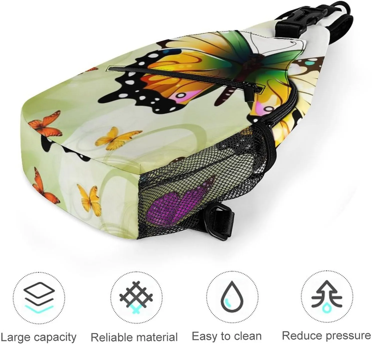 Sling Bag for Women Men Daypack Beautiful Butterfly Chest Bag Crossbody Backpack for Hiking Travel, 38x20cm