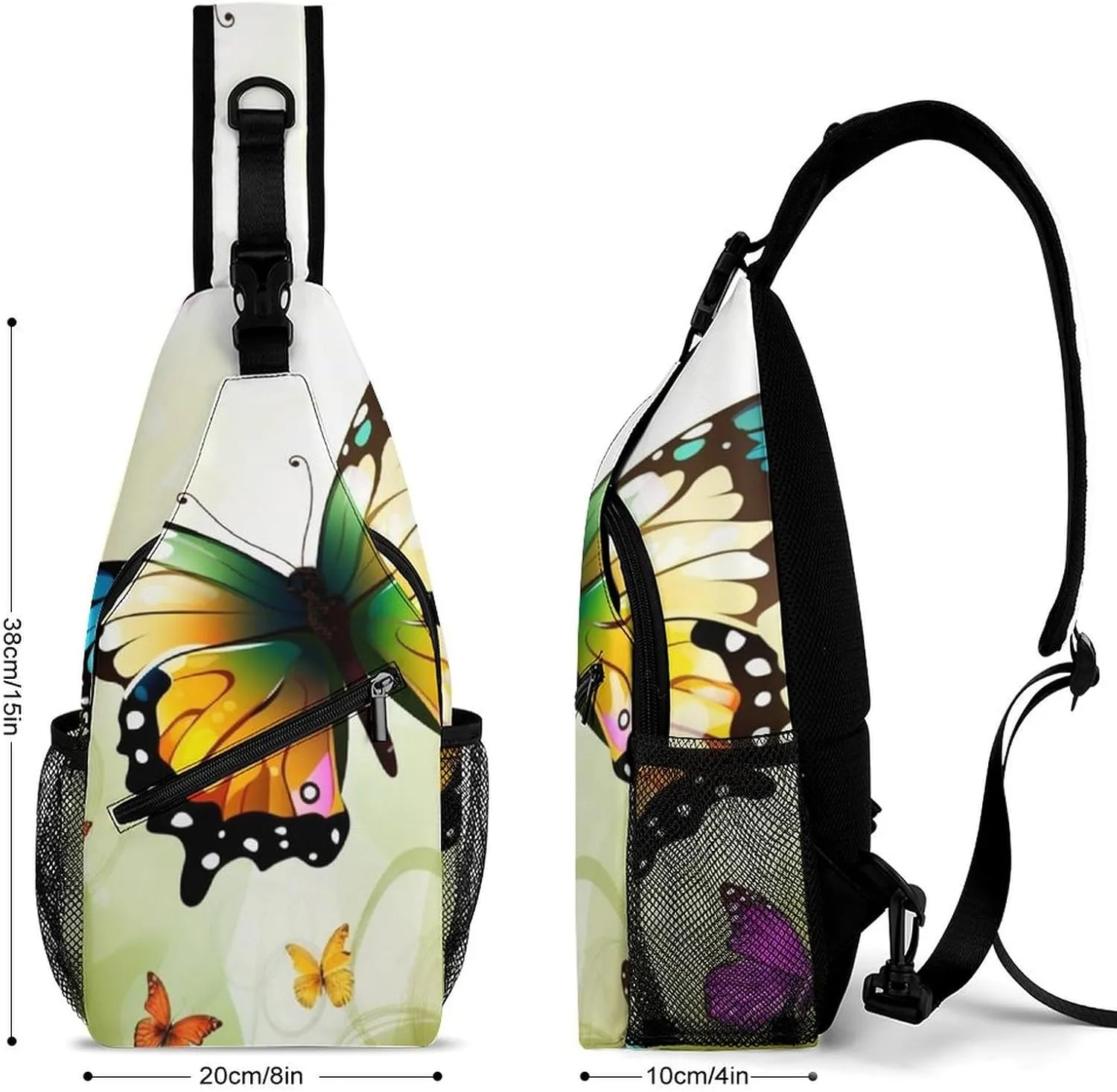 Sling Bag for Women Men Daypack Beautiful Butterfly Chest Bag Crossbody Backpack for Hiking Travel, 38x20cm