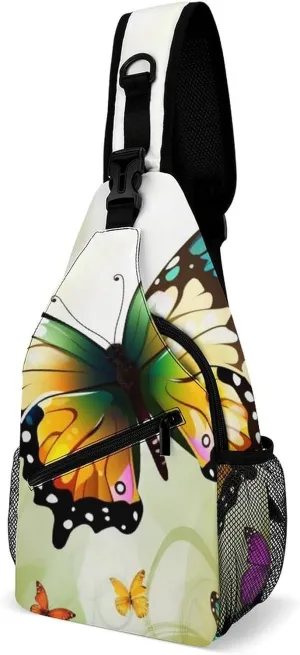 Sling Bag for Women Men Daypack Beautiful Butterfly Chest Bag Crossbody Backpack for Hiking Travel, 38x20cm