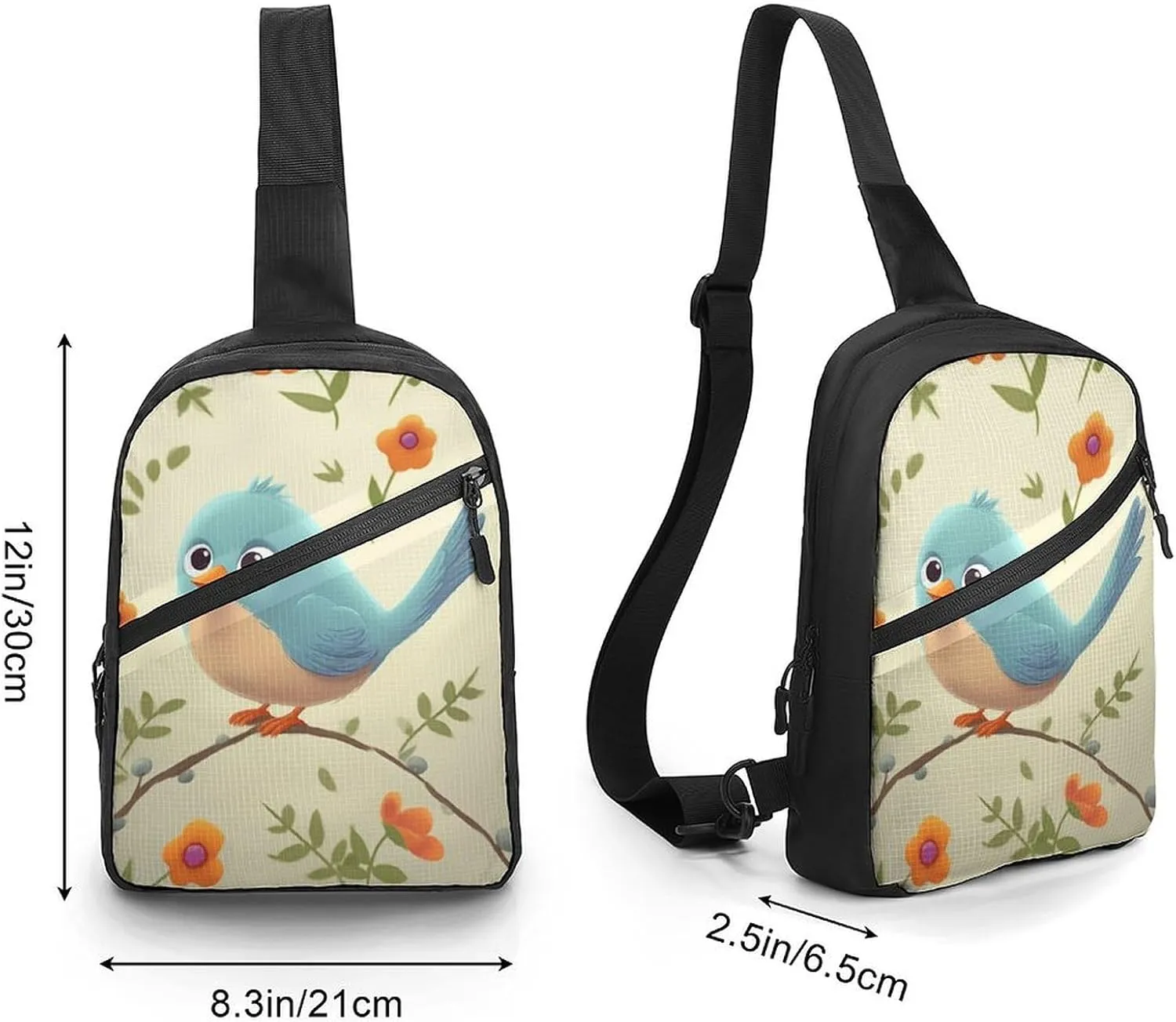 Sling Bag for Women Men Daypack Cute Bird Chest Bag Crossbody Backpack for Hiking Travel