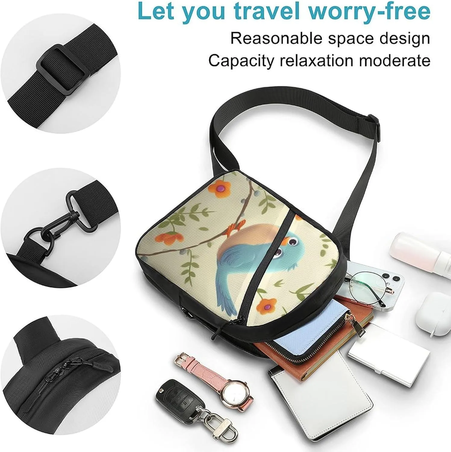 Sling Bag for Women Men Daypack Cute Bird Chest Bag Crossbody Backpack for Hiking Travel