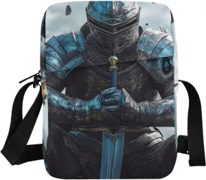 Sling Bag for Women Men, Zipper Closure Crossbody Bags Cool Knight Print with Card Phone Passport Compartment 6.6×9.4×2.5 inches