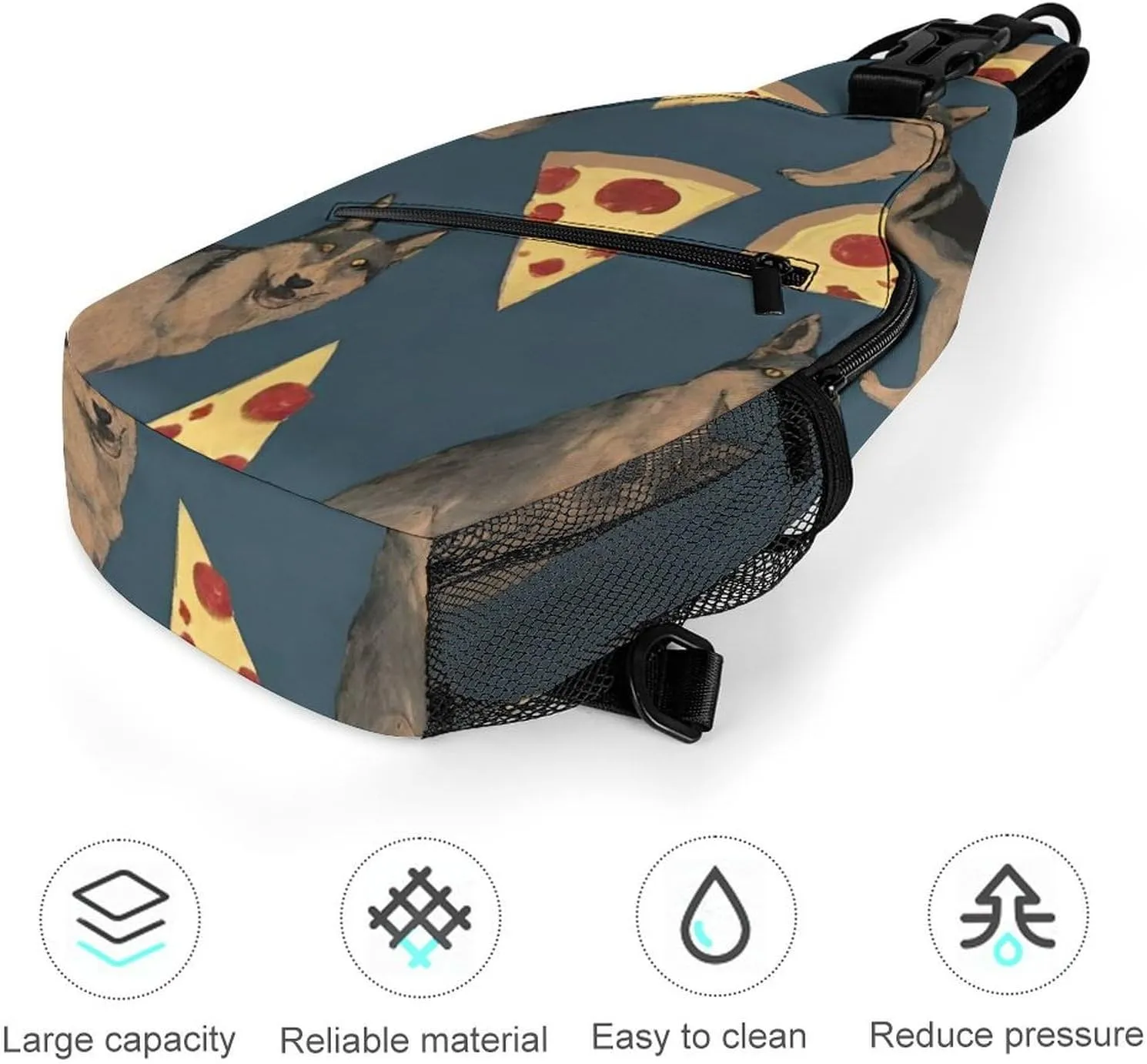 Sling Shoulder Backpack for Women Men Anti-Theft Multipurpose Satchel Bookbags Travel Rucksack Daypack Camera Case, German Shepherd Dog Pizza Art Crossbody Daypacks