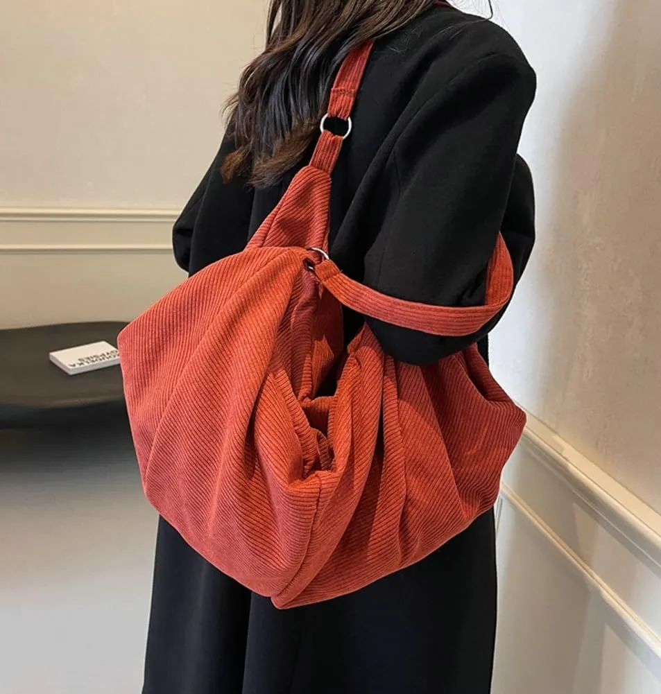 Slouchy Corduroy Shoulder Bag for Women Slouchy Travel Backpack Lightweight Tote Bag Gym Bag Travel Bag Everything Tote Purse