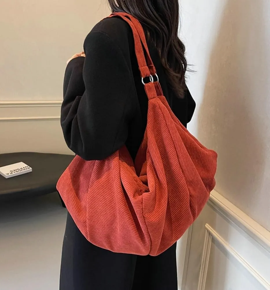 Slouchy Corduroy Shoulder Bag for Women Slouchy Travel Backpack Lightweight Tote Bag Gym Bag Travel Bag Everything Tote Purse