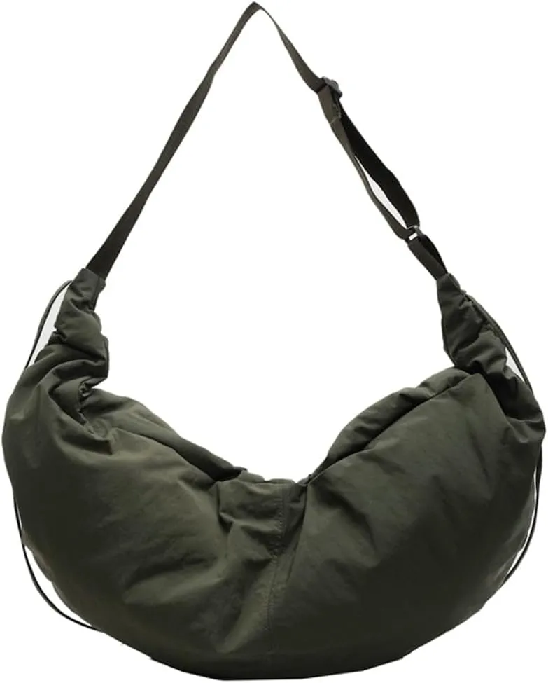 Slouchy Crescent Crossbody Shoulder Bag for Women Large Dumpling Tote Purse Canvas Handbags with Drawstring