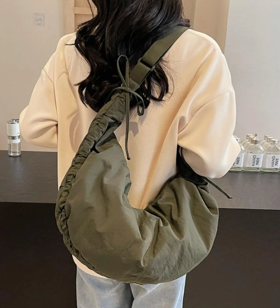 Slouchy Crescent Crossbody Shoulder Bag for Women Large Dumpling Tote Purse Canvas Handbags with Drawstring