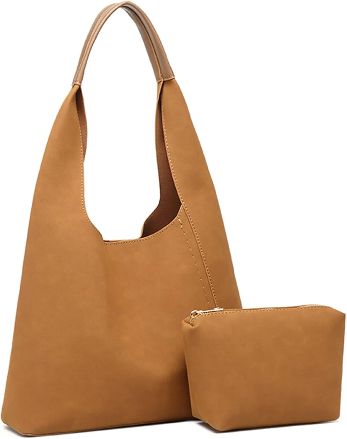 Slouchy Hobo Bags for Women, Shoulder Handbag Purse 2pcs Soft Tote Work Bag PU Leather Top Handle Bag