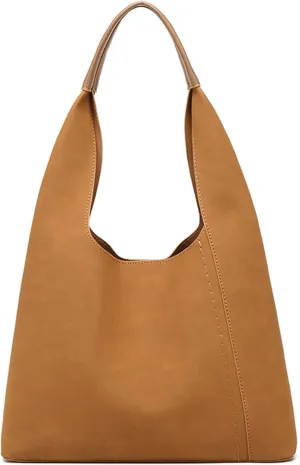 Slouchy Hobo Bags for Women, Shoulder Handbag Purse 2pcs Soft Tote Work Bag PU Leather Top Handle Bag