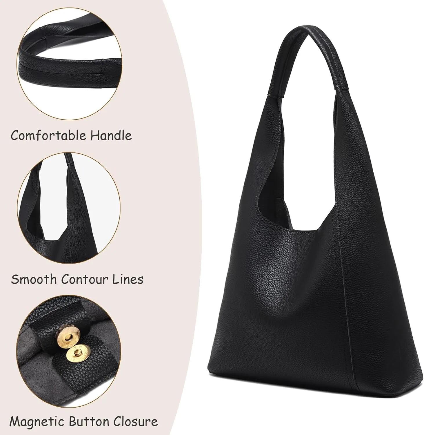 Slouchy Hobo Bags for Women, Shoulder Handbag Purse 2pcs Soft Tote Work Bag PU Leather Top Handle Bag