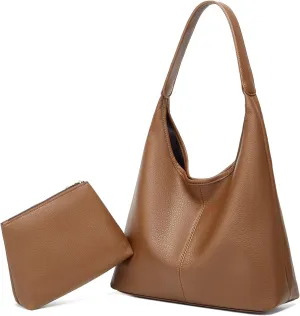 Slouchy PU Leather Crossbody Shoulder Hobo Tote Bags for Women: Retro Soft Handbags w/ Large Capacity, 2pcs