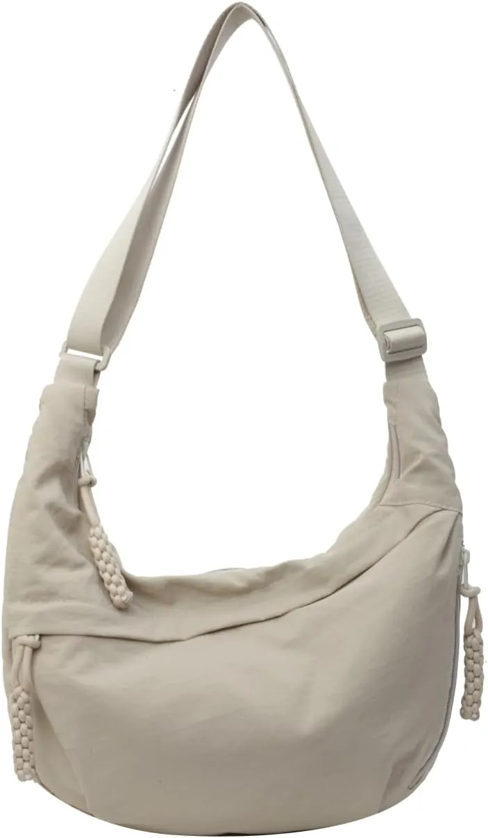 Slouchy Shoulder Bag with Multiple Zip Pockets, Retro Crescent Shoulder Bag Hobo Bag With Adjustable Shoulder Strap