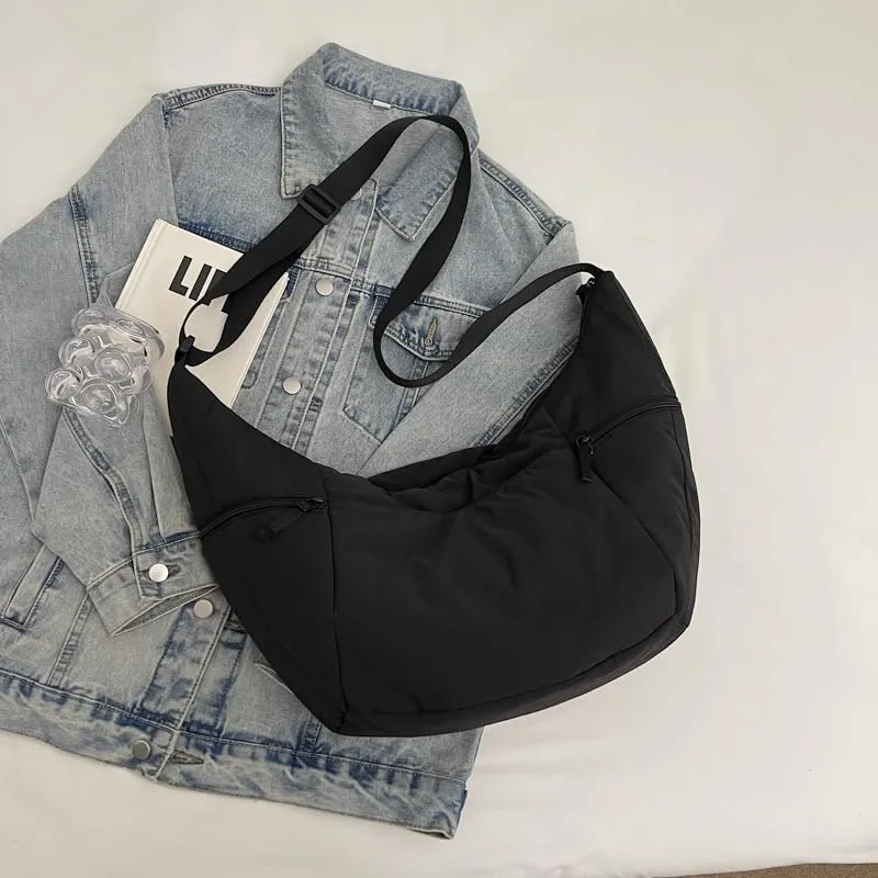 Slouchy Sling Bag for Women Canvas Crescent Bag Hobo Purse with Adjustable Strap Saddle Bag for Travel
