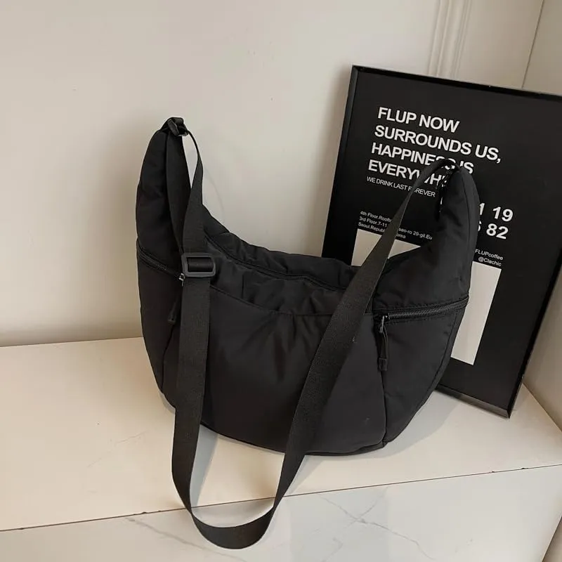 Slouchy Sling Bag for Women Canvas Crescent Bag Hobo Purse with Adjustable Strap Saddle Bag for Travel