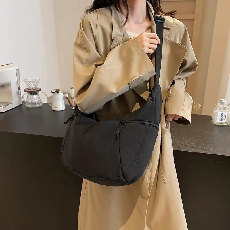 Slouchy Sling Bag for Women Canvas Crescent Bag Hobo Purse with Adjustable Strap Saddle Bag for Travel