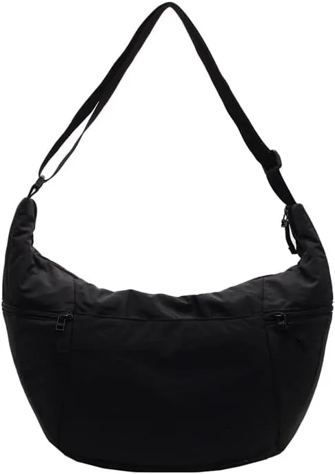 Slouchy Sling Bag for Women Canvas Crescent Bag Hobo Purse with Adjustable Strap Saddle Bag for Travel