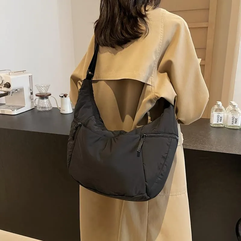 Slouchy Sling Bag for Women Canvas Crescent Bag Hobo Purse with Adjustable Strap Saddle Bag for Travel