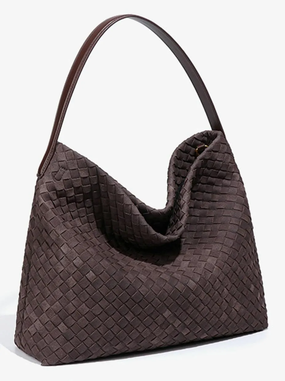 Slouchy Suede Woven Hobo Bags Women Trendy Suede Purse Crossbody Crescent Shoulder Satchel Bag Top Handle Tote Handbag