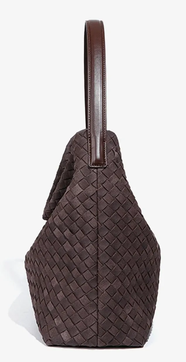 Slouchy Suede Woven Hobo Bags Women Trendy Suede Purse Crossbody Crescent Shoulder Satchel Bag Top Handle Tote Handbag