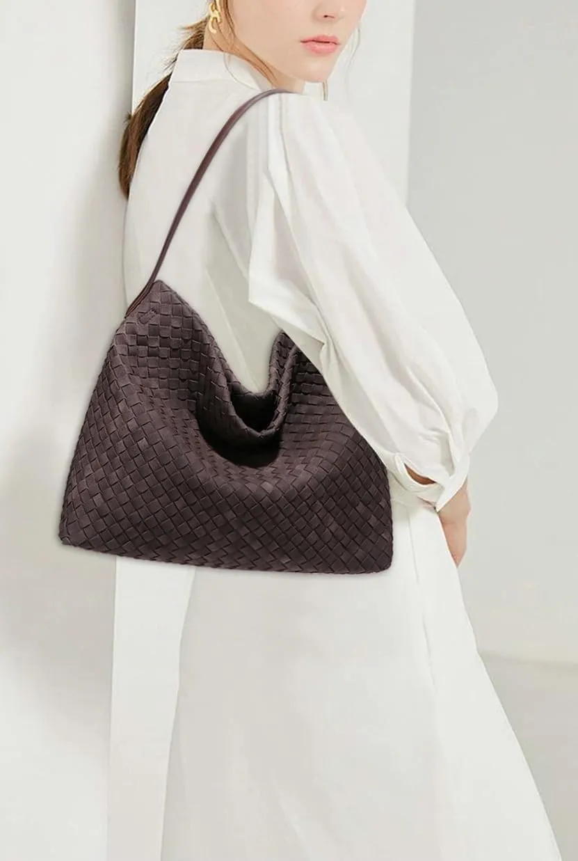 Slouchy Suede Woven Hobo Bags Women Trendy Suede Purse Crossbody Crescent Shoulder Satchel Bag Top Handle Tote Handbag