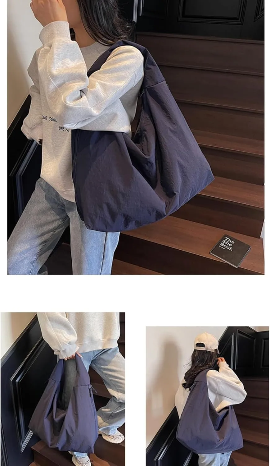 Slouchy Tote Bag 2025 Nylon Solid Pleated Handbag Men Women Large Shoulder Travel Gym Commute Hobo Weekend Vacation