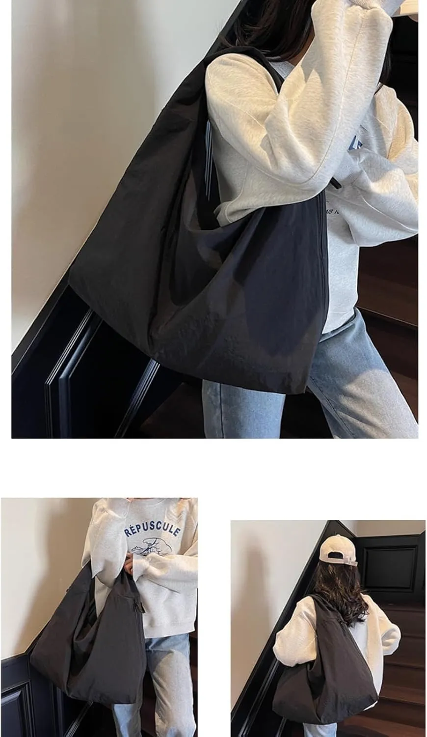 Slouchy Tote Bag 2025 Nylon Solid Pleated Handbag Men Women Large Shoulder Travel Gym Commute Hobo Weekend Vacation
