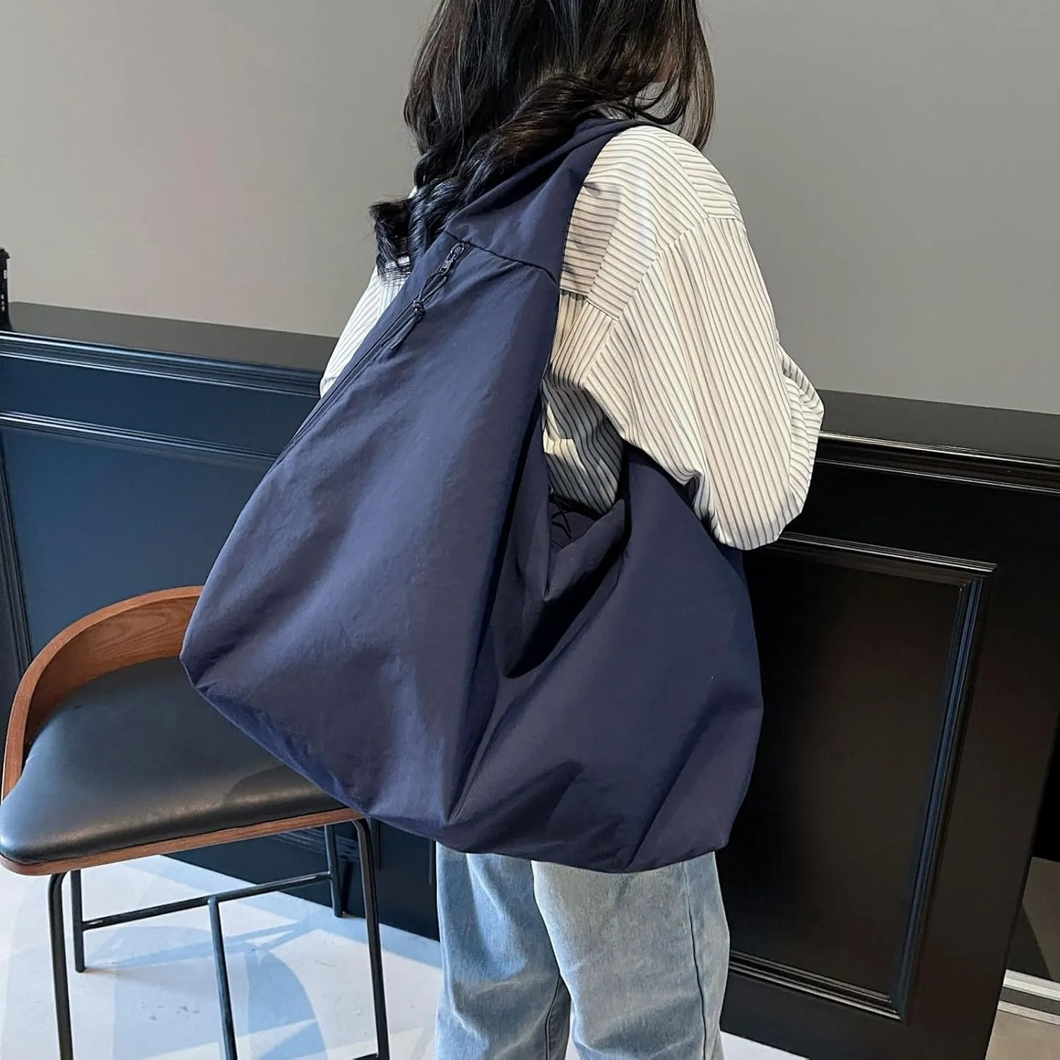 Slouchy Tote Bag 2025 Nylon Solid Pleated Handbag Men Women Large Shoulder Travel Gym Commute Hobo Weekend Vacation