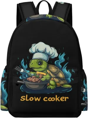 Slow Cooker Turtle Chef Cute Backpack Travel Work Bag with Water Bottle Pocket Adjustable Padded Shoulder Straps Daypack 42x30x15cm