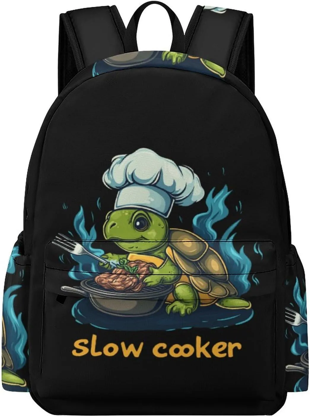 Slow Cooker Turtle Chef Cute Backpack Travel Work Bag with Water Bottle Pocket Adjustable Padded Shoulder Straps Daypack 42x30x15cm