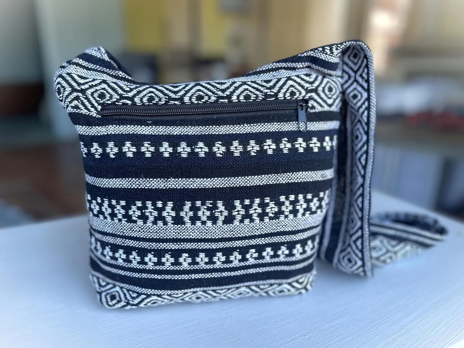 Small Aztec Messenger Bag - Handmade Woven Hippie Hobo Shoulder Handbag - Ikat Tribal Sling Purse for Women