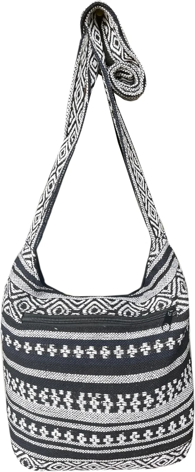 Small Aztec Messenger Bag - Handmade Woven Hippie Hobo Shoulder Handbag - Ikat Tribal Sling Purse for Women