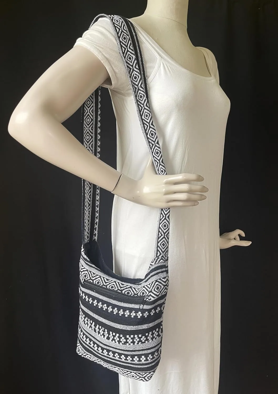 Small Aztec Messenger Bag - Handmade Woven Hippie Hobo Shoulder Handbag - Ikat Tribal Sling Purse for Women