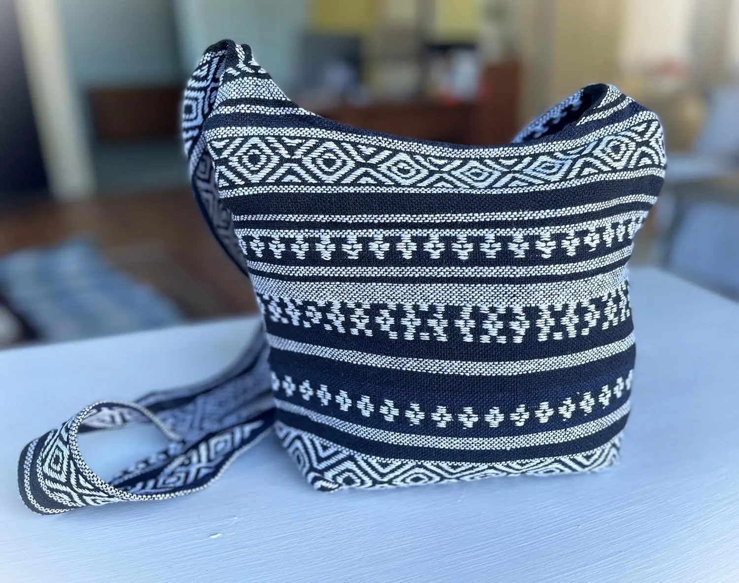 Small Aztec Messenger Bag - Handmade Woven Hippie Hobo Shoulder Handbag - Ikat Tribal Sling Purse for Women