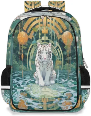Small Backpack for Women, Tiger in the Pond Travel Backpack Multi Compartment Carry On Backpack Waterproof Backpack Cute Book Bags With Chest Strap for Women Men