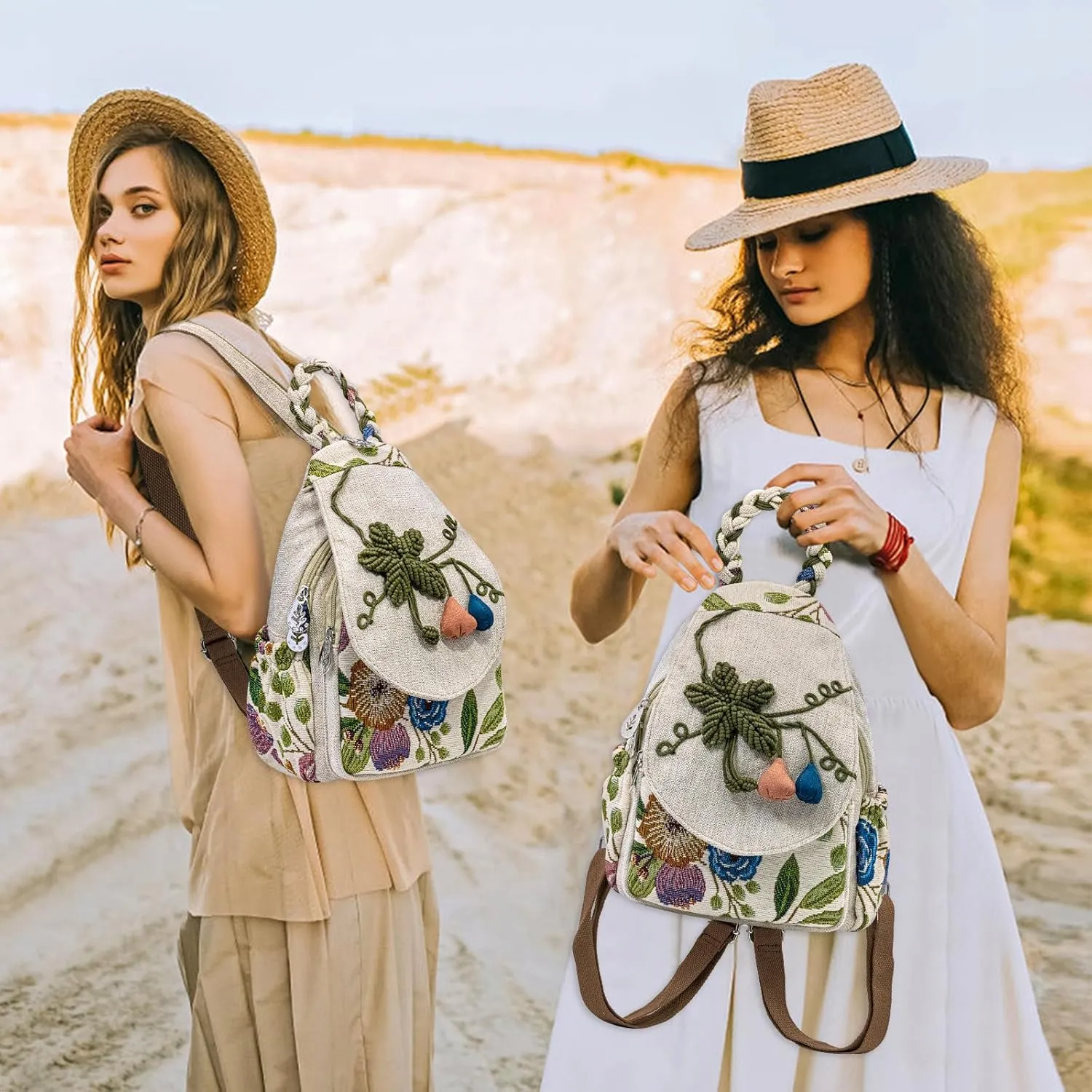 Small Backpack Purse for Women, Hand-Woven Sling Bag, Women's Mini Hippie Boho Cute Sling Backpack