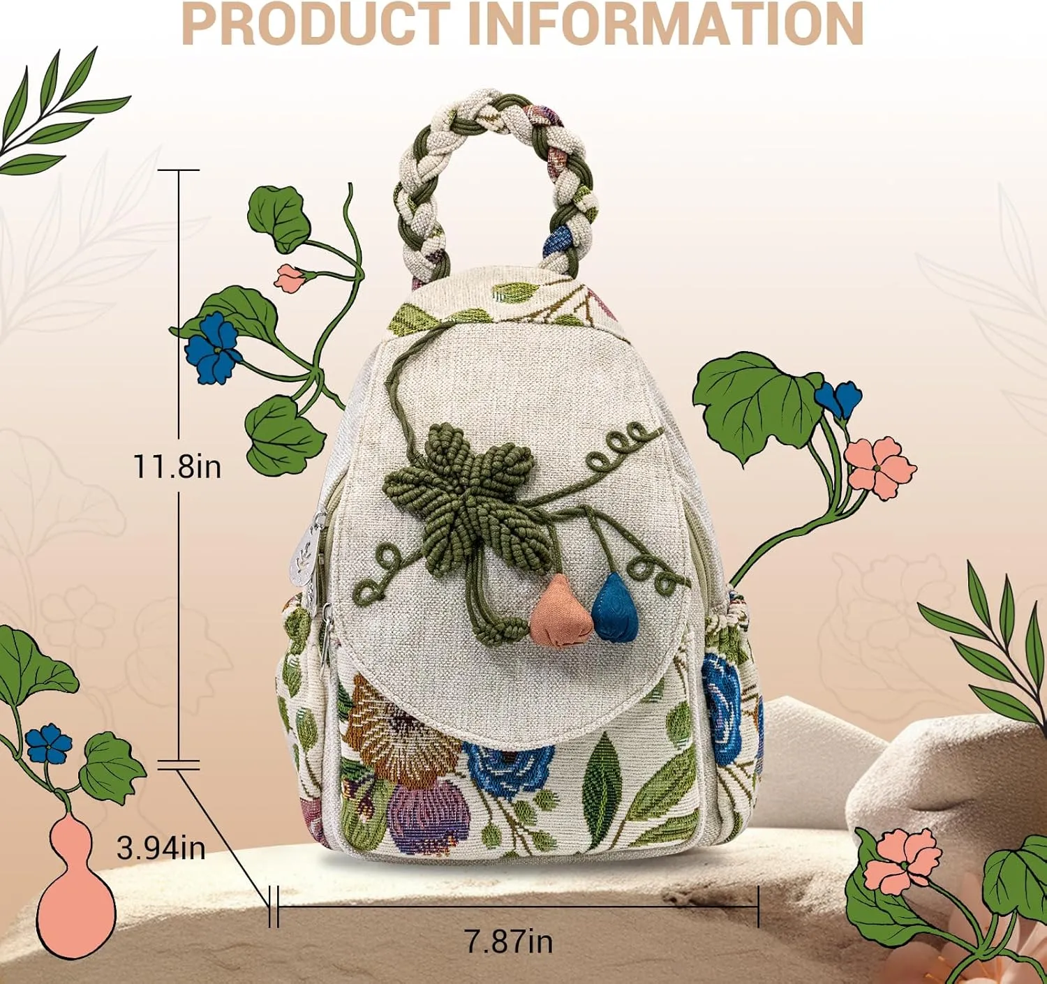Small Backpack Purse for Women, Hand-Woven Sling Bag, Women's Mini Hippie Boho Cute Sling Backpack