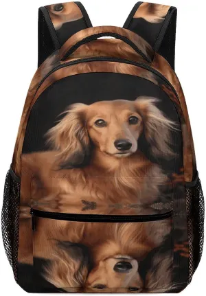 Small Backpacks Personalized Long Haired Dachshund Printing Travel Bag Lightweight Travel Backpack For Women Men