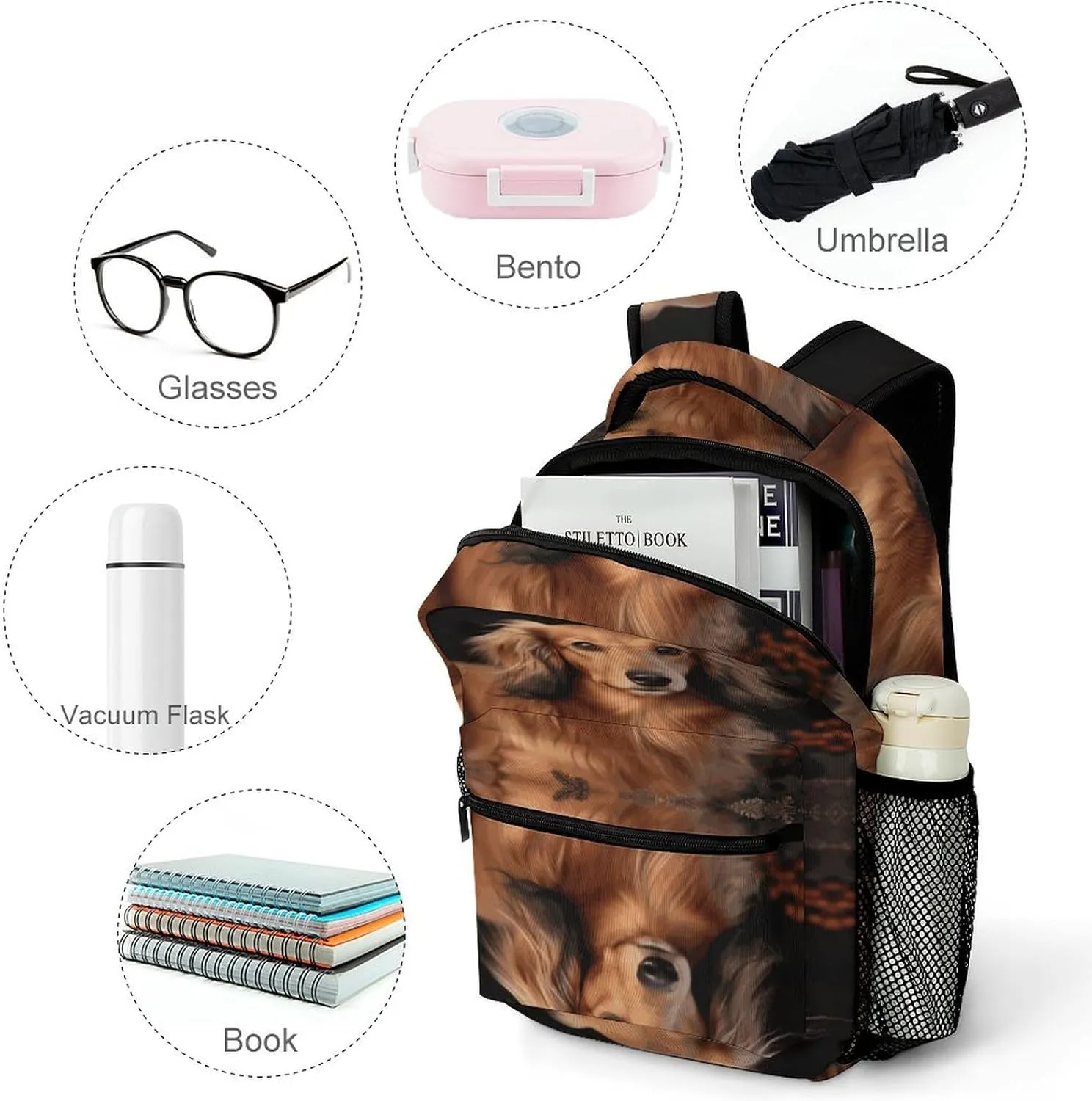 Small Backpacks Personalized Long Haired Dachshund Printing Travel Bag Lightweight Travel Backpack For Women Men