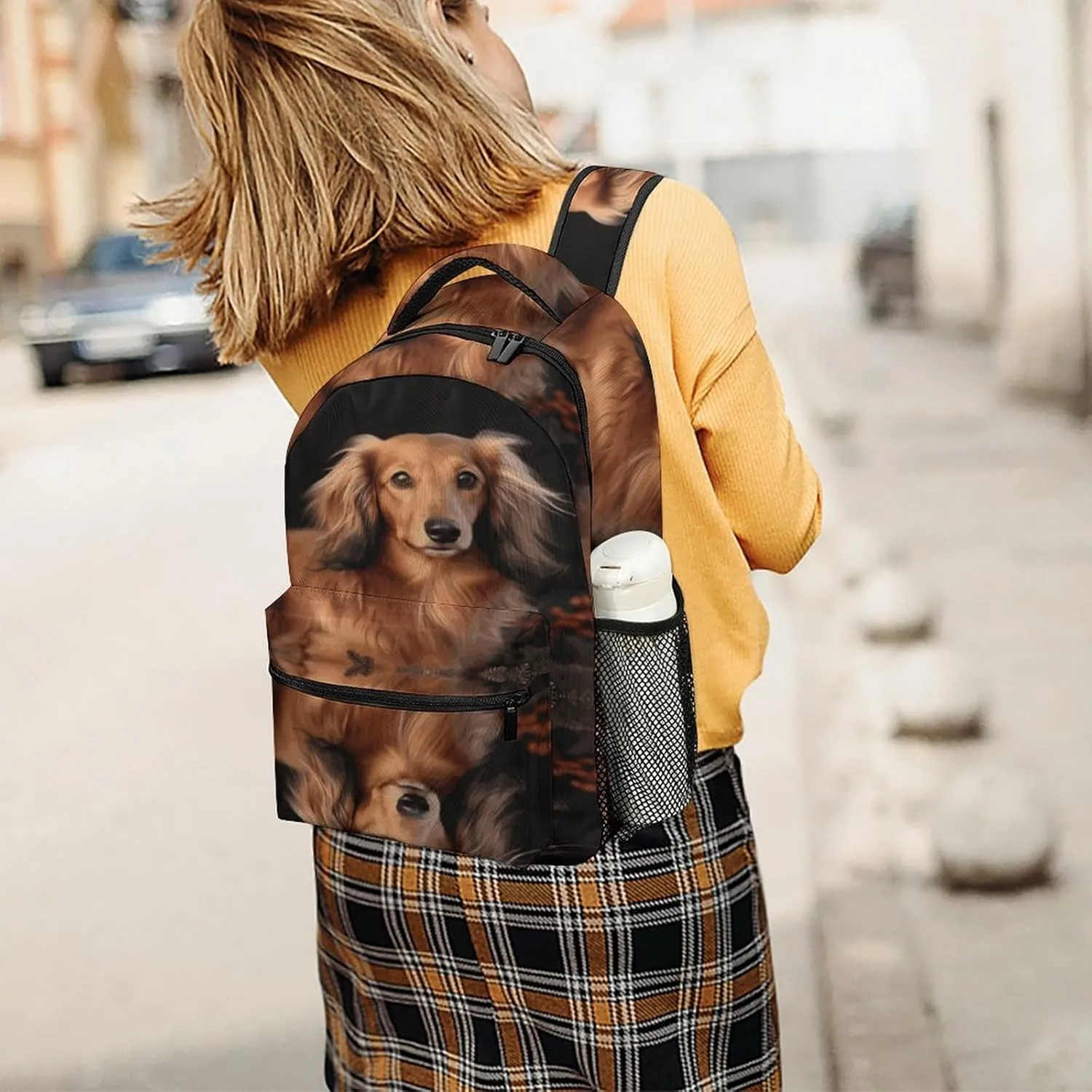 Small Backpacks Personalized Long Haired Dachshund Printing Travel Bag Lightweight Travel Backpack For Women Men