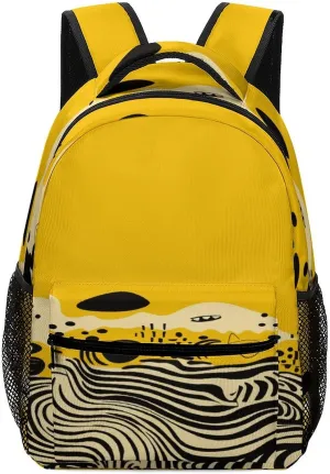 Small Backpacks Personalized Mustard Yellow And Black Printing Travel Bag Lightweight Travel Backpack For Women Men