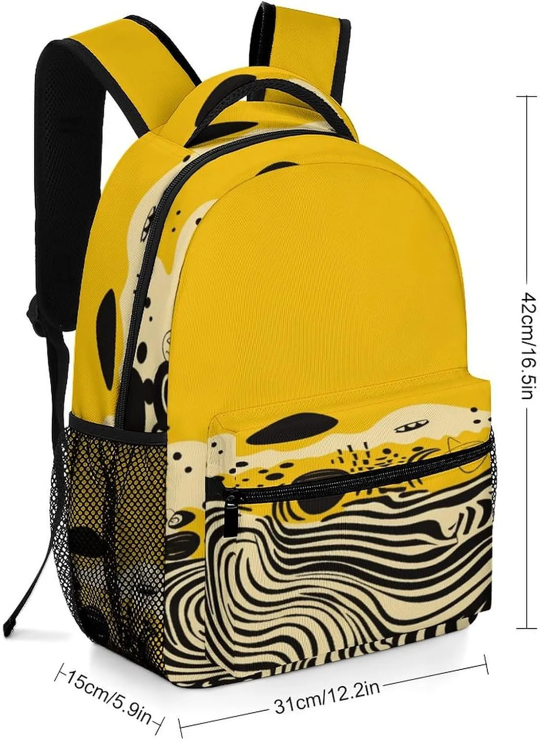 Small Backpacks Personalized Mustard Yellow And Black Printing Travel Bag Lightweight Travel Backpack For Women Men