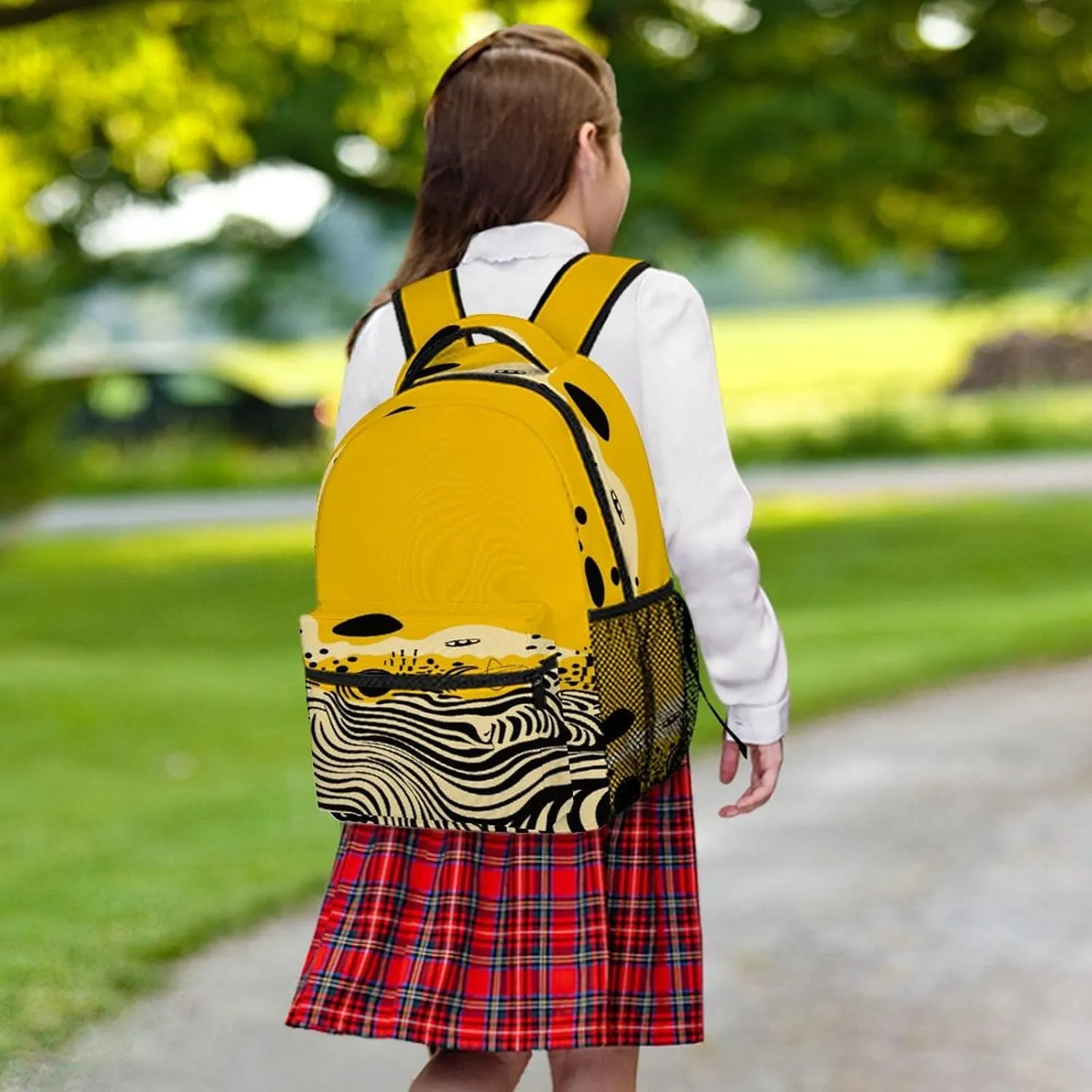 Small Backpacks Personalized Mustard Yellow And Black Printing Travel Bag Lightweight Travel Backpack For Women Men