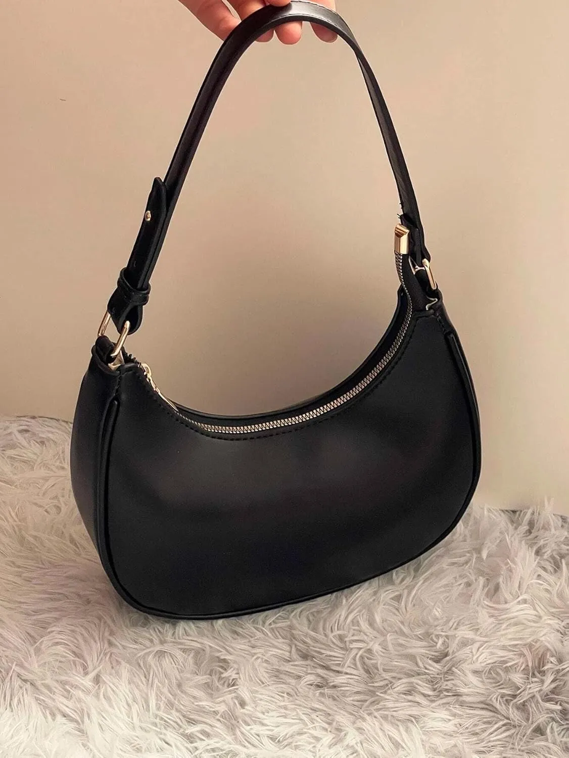 Small Crescent Leather Shoulder Bag for Women Crossbody Clutch Hobo Tote Purses Hangbags