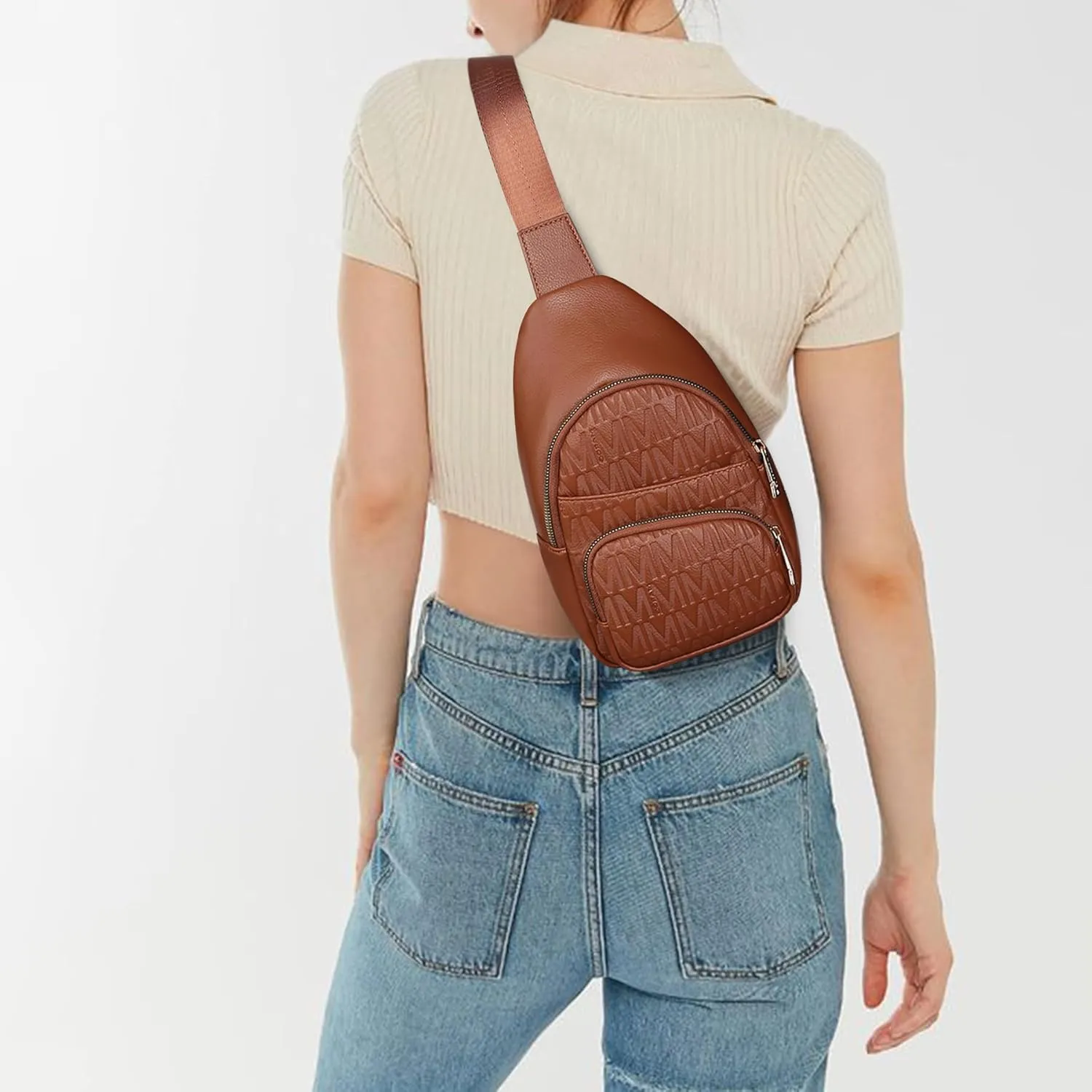 Small Crossbody Bag for Women Pu Leather Sling Purse Trendy Fanny Pack Chest Bag for Travel