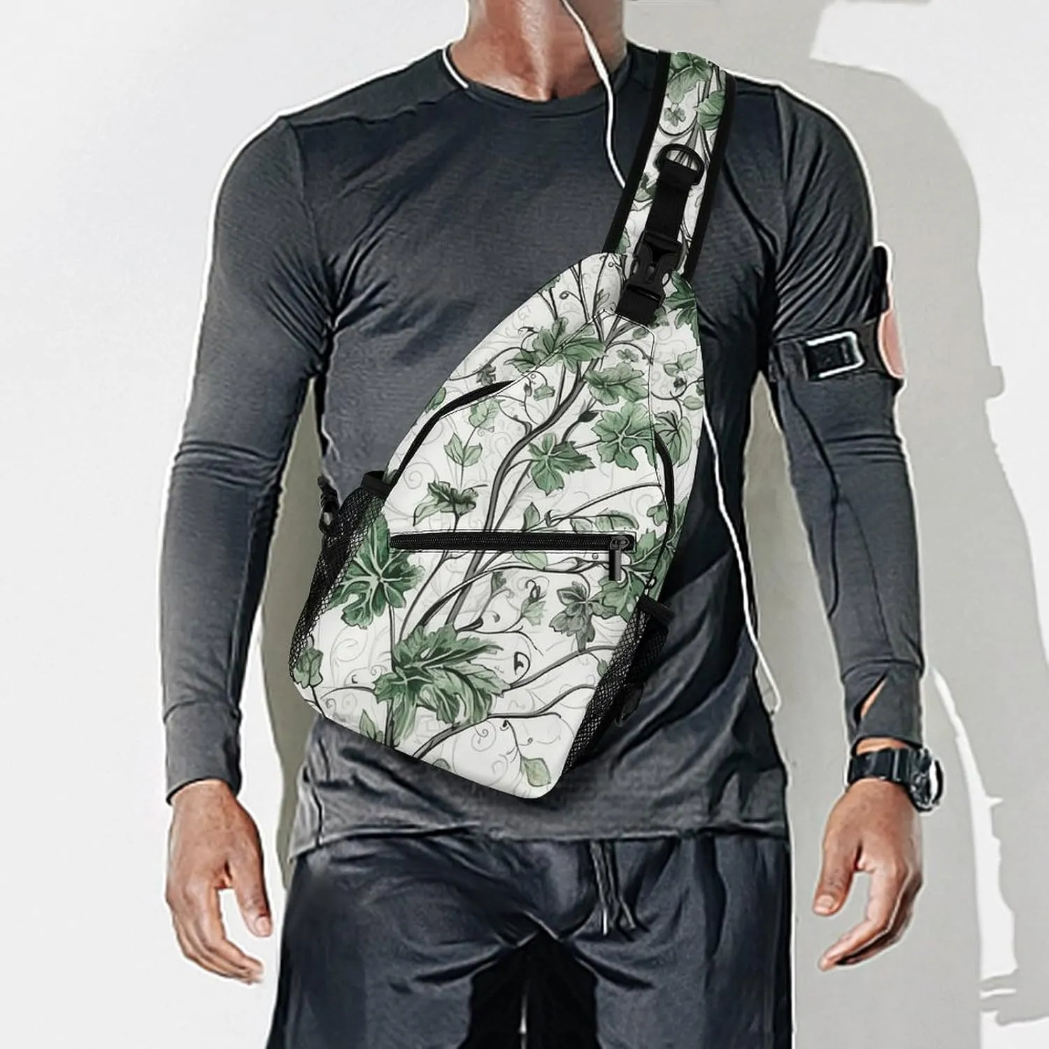 Small Crossbody Sling Backpack Green Leaves And Vines Chest Bags for Traveling Chest Fashion Shoulder Bag