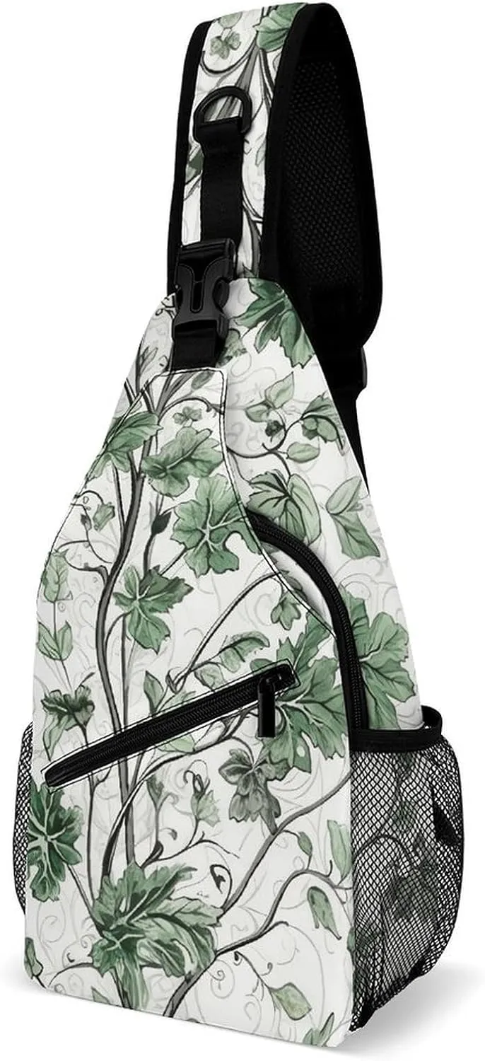 Small Crossbody Sling Backpack Green Leaves And Vines Chest Bags for Traveling Chest Fashion Shoulder Bag