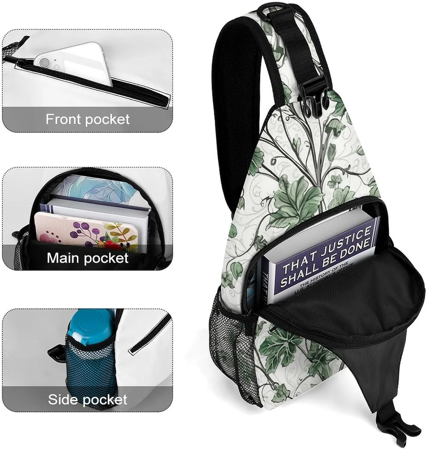 Small Crossbody Sling Backpack Green Leaves And Vines Chest Bags for Traveling Chest Fashion Shoulder Bag